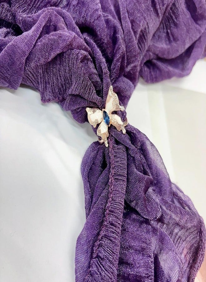 Dtja Blue CZ Butterfly Silk Scarf Ring Brooch for Women Dainty Crystal White Black Enamel Shawl Scarves Buckle Wrap Clasp Clip Rings Brooches Fashion Dress Accessories Jewelry (Rose Gold) - Image 2