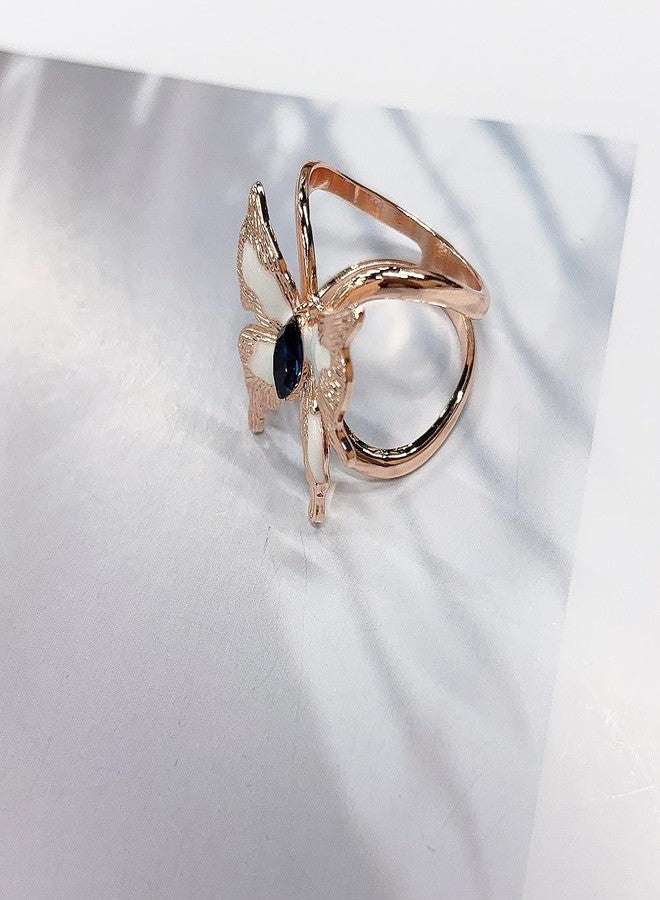 Dtja Blue CZ Butterfly Silk Scarf Ring Brooch for Women Dainty Crystal White Black Enamel Shawl Scarves Buckle Wrap Clasp Clip Rings Brooches Fashion Dress Accessories Jewelry (Rose Gold) - Image 5