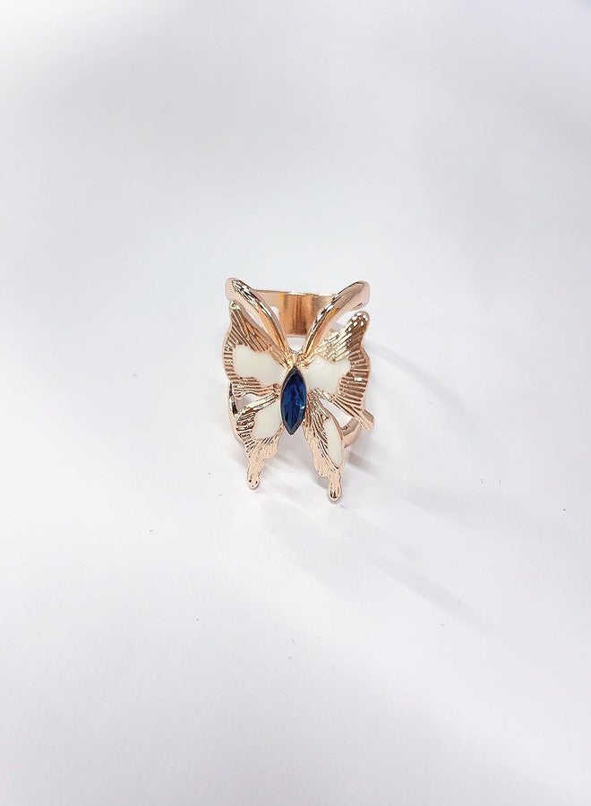 Dtja Blue CZ Butterfly Silk Scarf Ring Brooch for Women Dainty Crystal White Black Enamel Shawl Scarves Buckle Wrap Clasp Clip Rings Brooches Fashion Dress Accessories Jewelry (Rose Gold) - Image 4