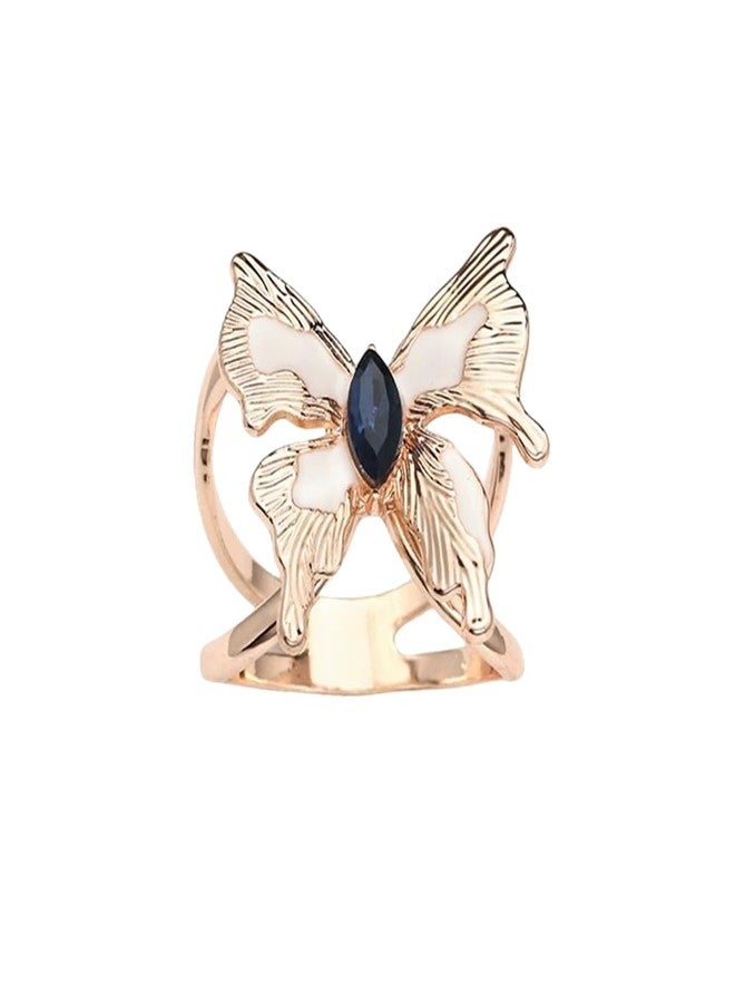 Dtja Blue CZ Butterfly Silk Scarf Ring Brooch for Women Dainty Crystal White Black Enamel Shawl Scarves Buckle Wrap Clasp Clip Rings Brooches Fashion Dress Accessories Jewelry (Rose Gold) - Image 1
