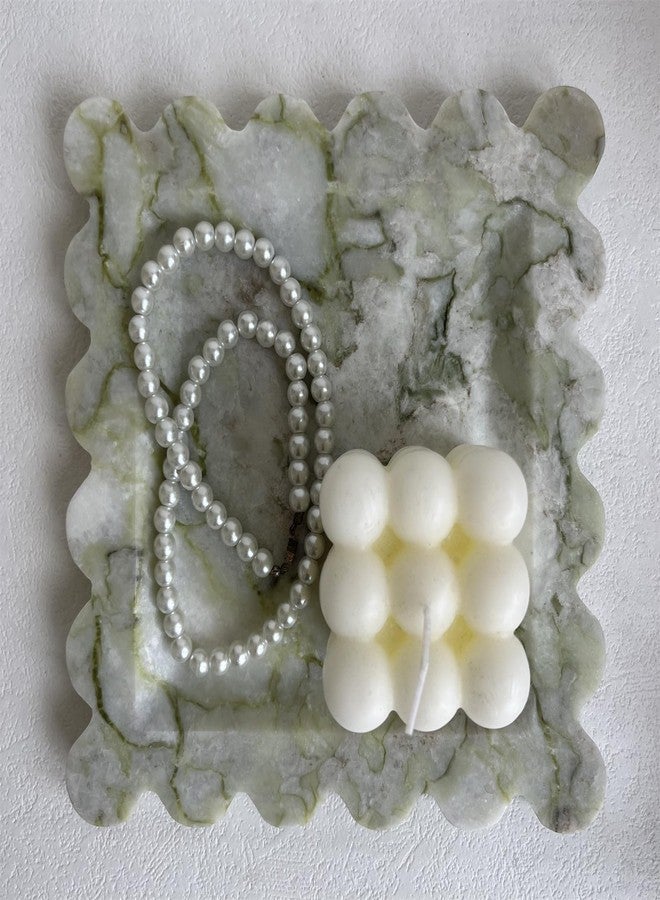 SAIDKOCC Vintage Natural Marble Tray Small Ornaments Scalloped Tray Handmade Storage Dish for Counter, Vanity, Dresser, Nightstand and Desk (Green Emerald) - Image 5