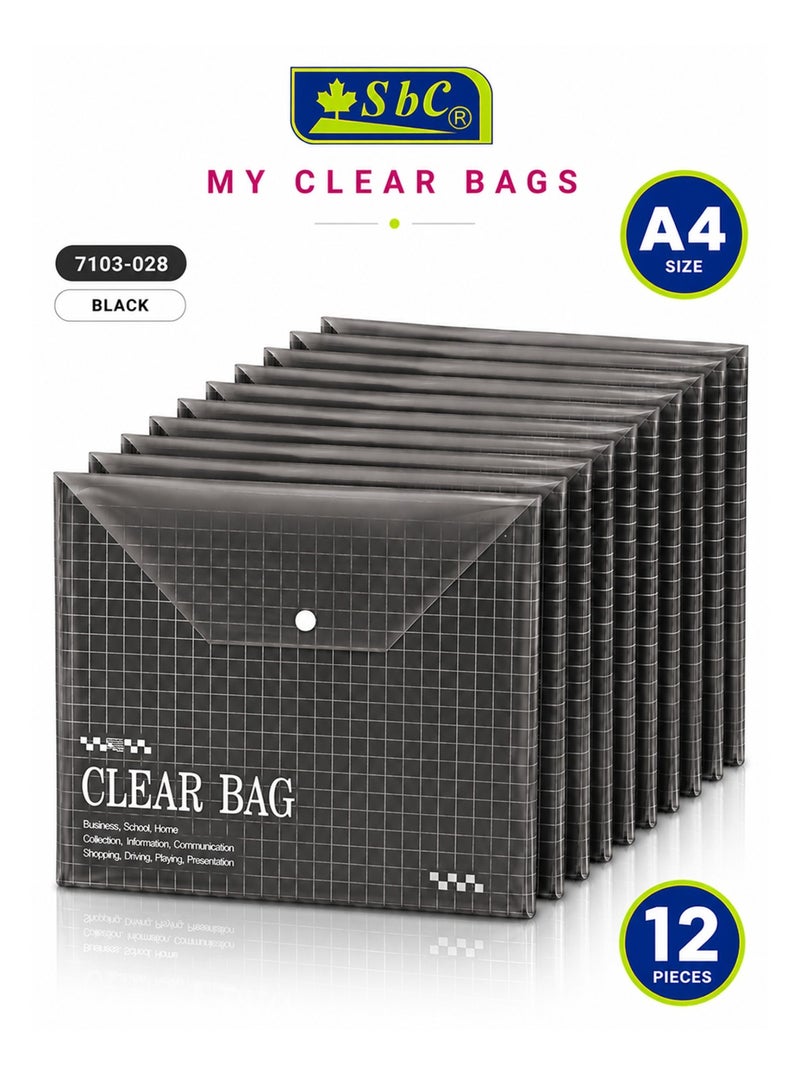 SBC 12-Piece A4 Size Clear Document Bag Black - Image 1