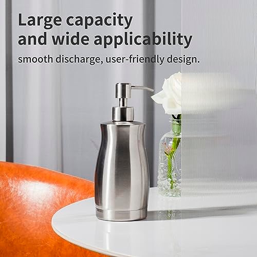ZEBEYIMA Brushed Stainless Steel Countertop Soap Dispenser Rust and Leak Resistant Hand Soap Pump with Funnel for Kitchen Countertops and Bathroom Dispensers 135 oz400 ml - Image 3