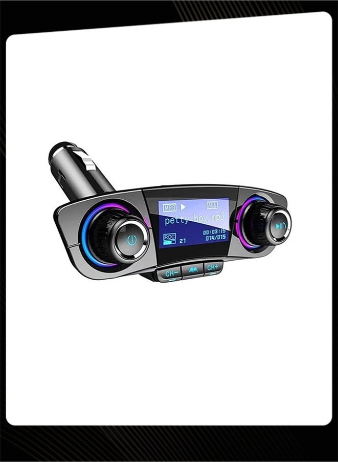 FM Transmitter Aux Modulator Car Kit - Bluetooth 5.0 Hands-Free MP3 Player with Dual USB Charger & Colorful Light - Image 1