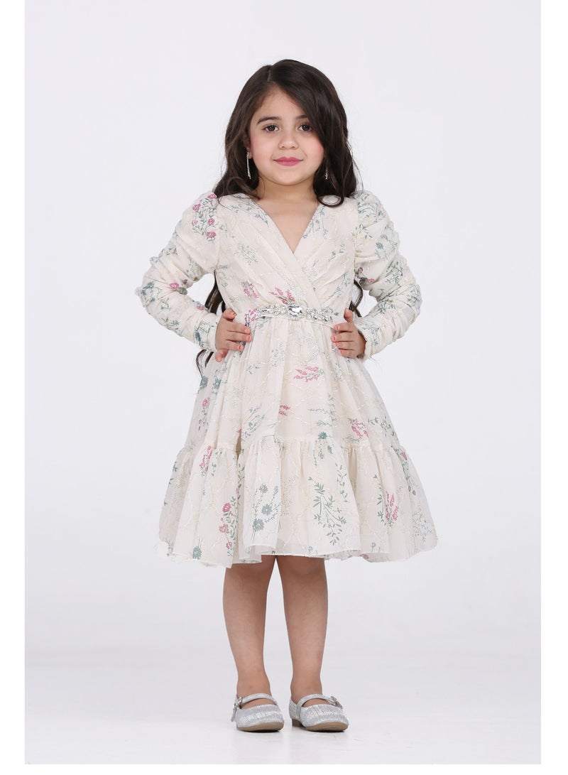 Modern Design Girls' evening dress with long sleeves and a belt at the waist. Your daughter deserves her elegant look full of femininity to be beautiful on all occasions with this dress made of the finest chiffon m  - Image 3