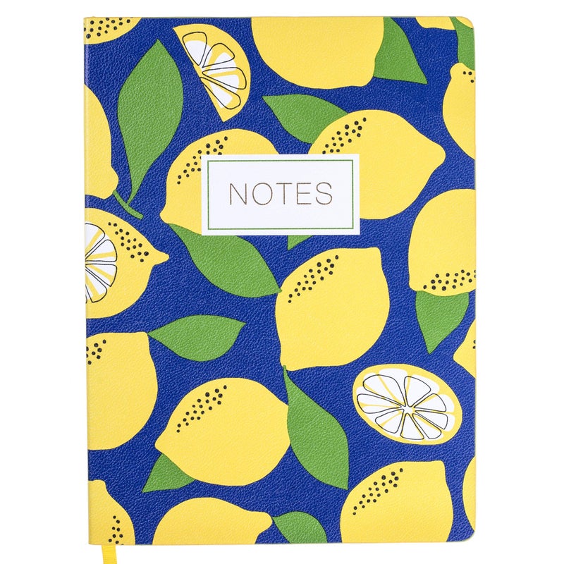 Graphique دفتر دوار من الجلد النباتي برسوم الليمون – 7” × 9” ، 192 صفحة مخططة ، مزين بالذهب على الغلاف – مثالي لتدوين الملاحظات والقوائم والمزيد - Image 1