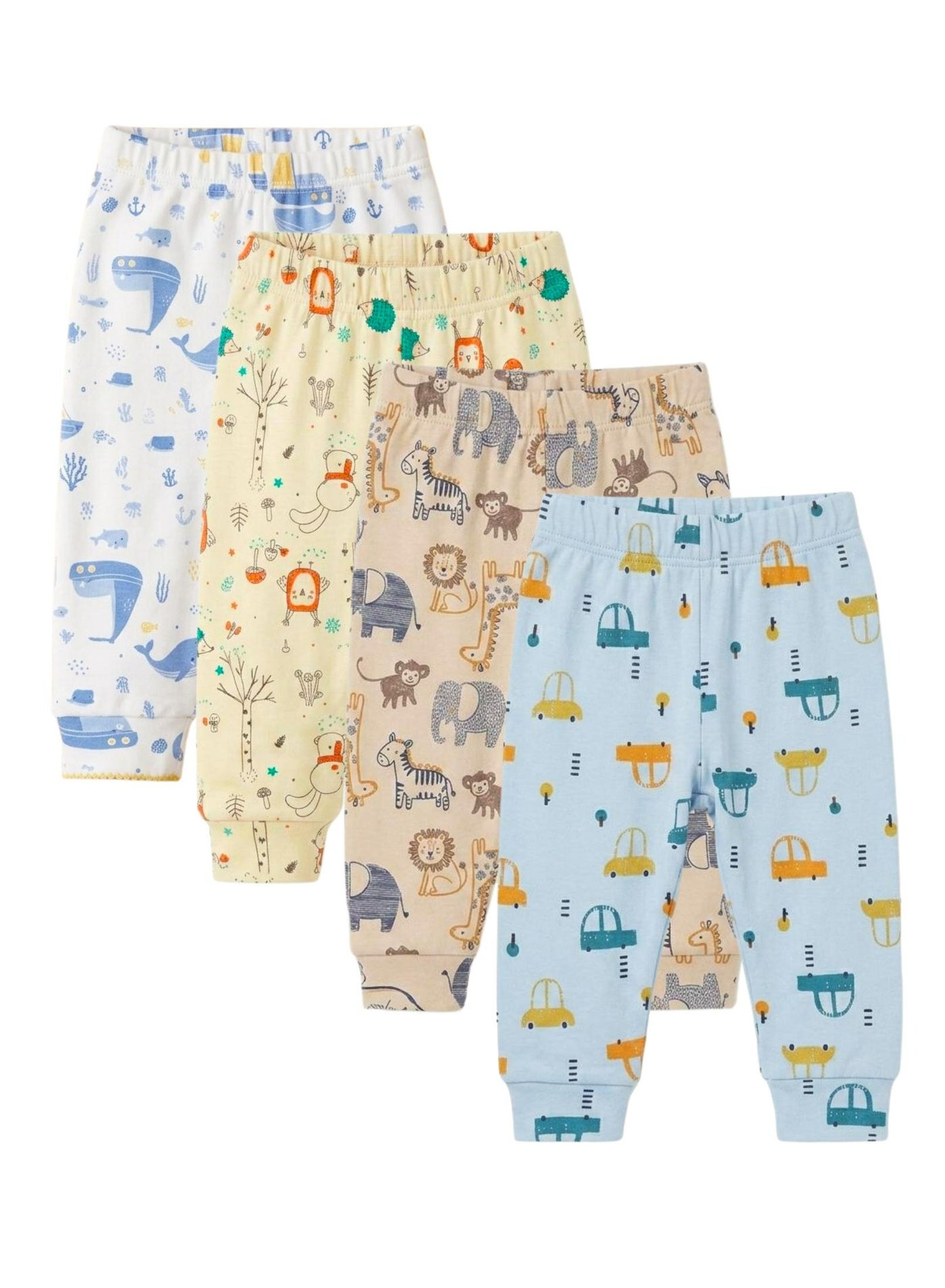 Pluto Pack of 4 Printed Color Cotton Pants for Baby Boy