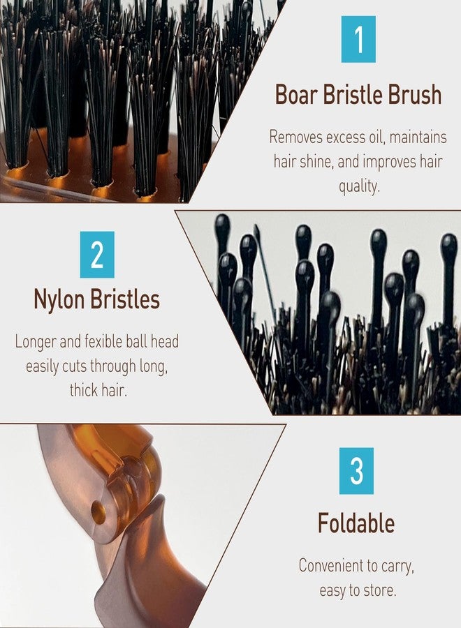 Jaasuee Travel Folding Hair Brush – Portable Pocket-Sized Boar Bristle Brush for All Hair Types, Ideal for Men, Women, and Kids, Enhances Shine, for Wet or Dry Hair - Image 3