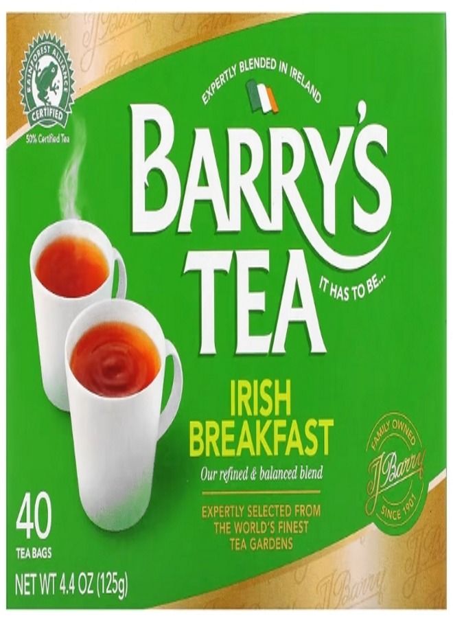 BARRY'S TEA Irish Breakfast Tea 40 Tea Bags 4.40 oz 125 g - Image 1