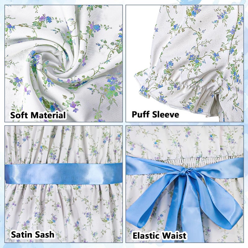 ZhouBoat Regency Dress for Women Long Floral Print Short Puff Sleeve Empire Waist Maxi Dress Vintage Inspired Costume L - Image 5