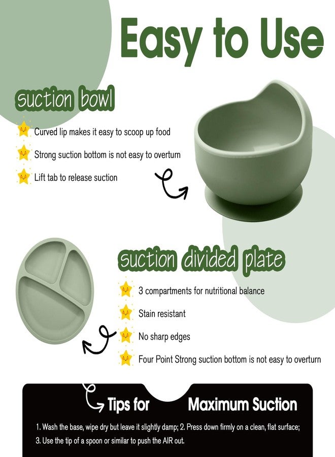 Catvegue Baby Led Weaning Supplies, 17 Piece BPA-Free Silicone Feeding Set, Eating Essentials Baby Utensils with Suction Plate and Bowl, Pocket Bib, Sippy Cup with Lid, for 6+ Months, Green - Image 5