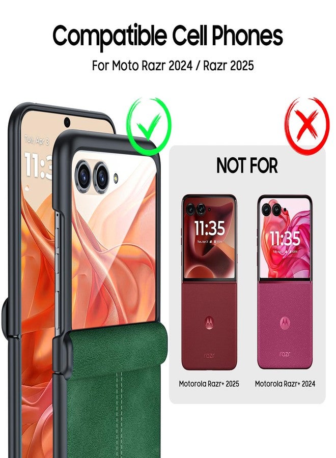 BSNRM for Motorola Razr 2024 Case/Razr 2025 Case, Built-in Screen Protector & Hinge Protection & Ultra Thin PU Leather Matte PC Shockproof Phone Cover Smartphone Case for Moto Razr 2024/2025(Green) - Image 2