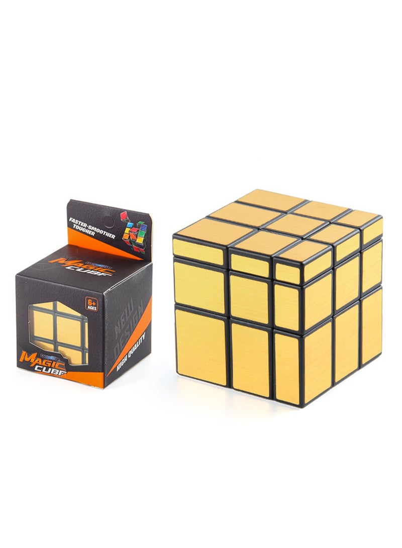 Children's science education puzzle three-level Rubik's Cube 5.7cm gold sticker mirror Rubik's Cube toy - Image 1