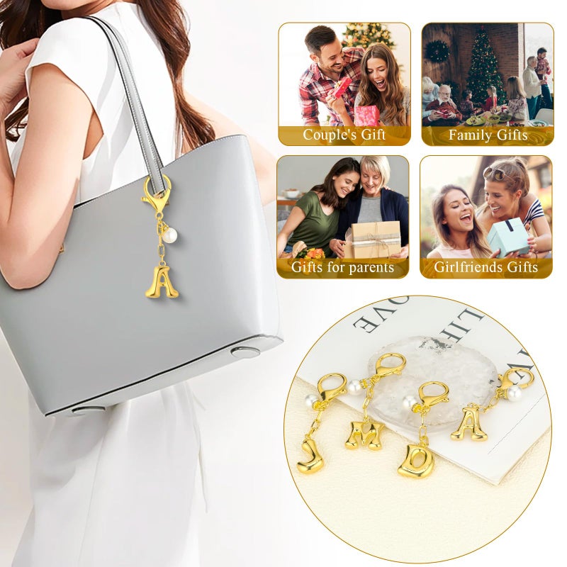 VICKHU Gold Plated Bubble Initial Letter Cute Keychain for Women Car Key Purse Decorative Keyring Handbag Charms Fashion (A, Gold-Pearl) - Image 5