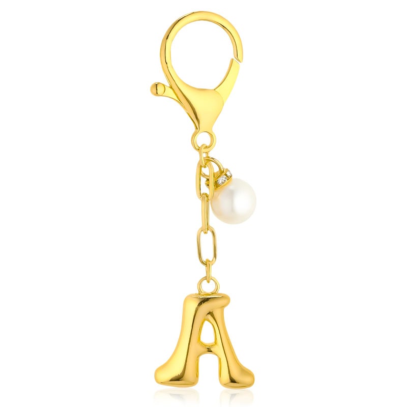 VICKHU Gold Plated Bubble Initial Letter Cute Keychain for Women Car Key Purse Decorative Keyring Handbag Charms Fashion (A, Gold-Pearl) - Image 1