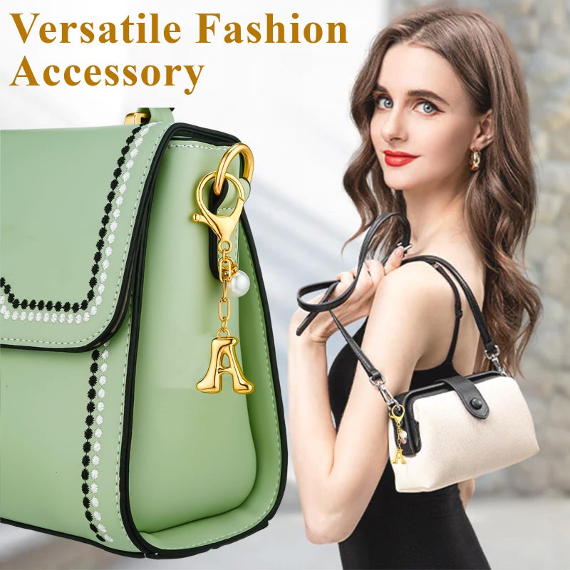 VICKHU Gold Plated Bubble Initial Letter Cute Keychain for Women Car Key Purse Decorative Keyring Handbag Charms Fashion (A, Gold-Pearl) - Image 3