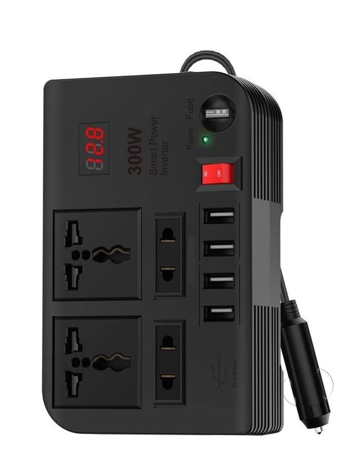 GREEN LION - Spark 3 Power Inverter Quick Charge  Outlets  2 USB-A 2 / 2 USB-A 3 / 3 USB-C (PD) / 300W Max Power / Short Circuit Protection / Safe and Reliable / Overheat Protection / Multiple Function / Low Voltage Protection / High Voltage Protection / Surge Protection - Black - Image 1