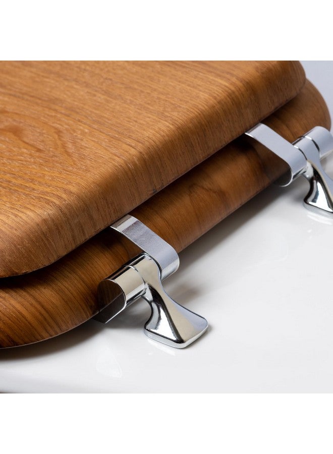 Mayfair Natural Oak Veneer Toilet Seat with Chrome Hinges, Round, Wood - Image 2