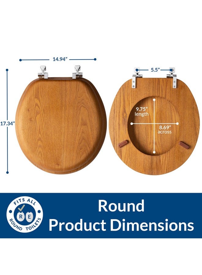 Mayfair Natural Oak Veneer Toilet Seat with Chrome Hinges, Round, Wood - Image 5