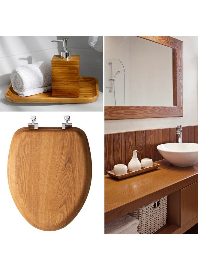 Mayfair Natural Oak Veneer Toilet Seat with Chrome Hinges, Round, Wood - Image 4