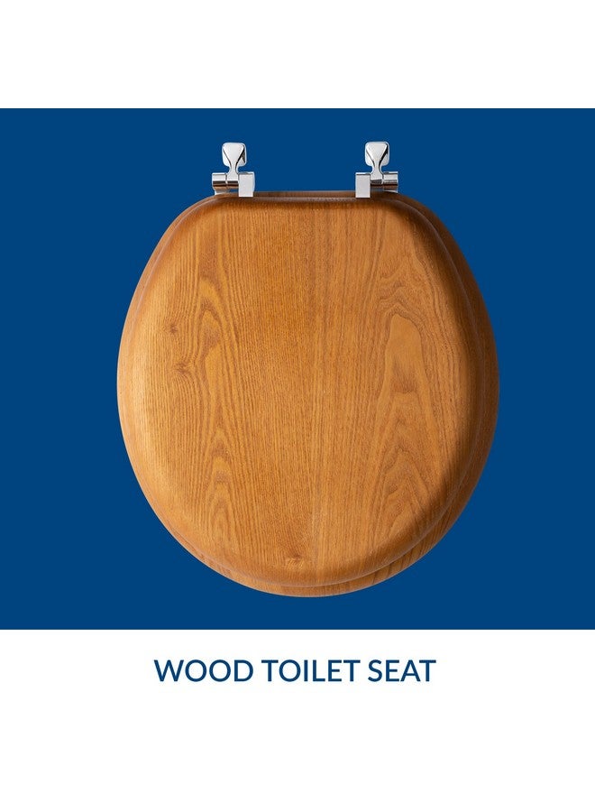 Mayfair Natural Oak Veneer Toilet Seat with Chrome Hinges, Round, Wood - Image 3