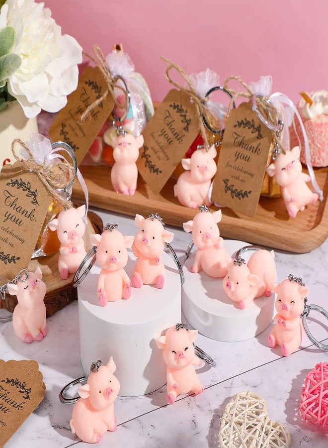 Kathfly 24 Sets Pig Keychain Party Favors Christmas Mini Pink Resin Pig Keychain Piggy Theme Return Gift for Guest with Thank You Card Organza Bag for Wedding Baby Shower Birthday School Reward Supplies - Image 4