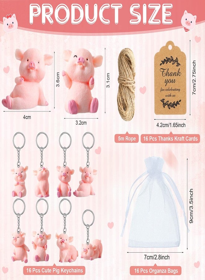 Kathfly 24 Sets Pig Keychain Party Favors Christmas Mini Pink Resin Pig Keychain Piggy Theme Return Gift for Guest with Thank You Card Organza Bag for Wedding Baby Shower Birthday School Reward Supplies - Image 3