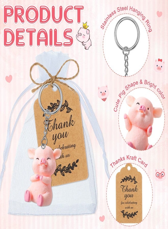 Kathfly 24 Sets Pig Keychain Party Favors Christmas Mini Pink Resin Pig Keychain Piggy Theme Return Gift for Guest with Thank You Card Organza Bag for Wedding Baby Shower Birthday School Reward Supplies - Image 2