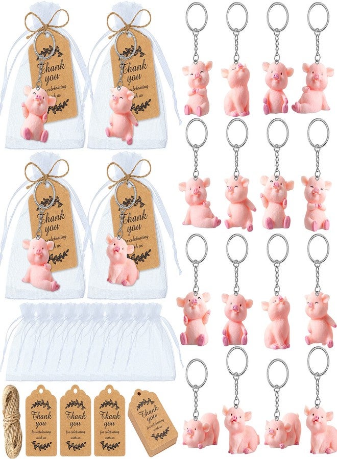 Kathfly 24 Sets Pig Keychain Party Favors Christmas Mini Pink Resin Pig Keychain Piggy Theme Return Gift for Guest with Thank You Card Organza Bag for Wedding Baby Shower Birthday School Reward Supplies - Image 1