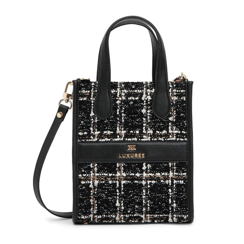 KLEIO Small Tweed Hand Bag with Zipper and Long Sling for Women - Image 1