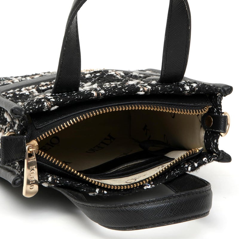 KLEIO Small Tweed Hand Bag with Zipper and Long Sling for Women - Image 4