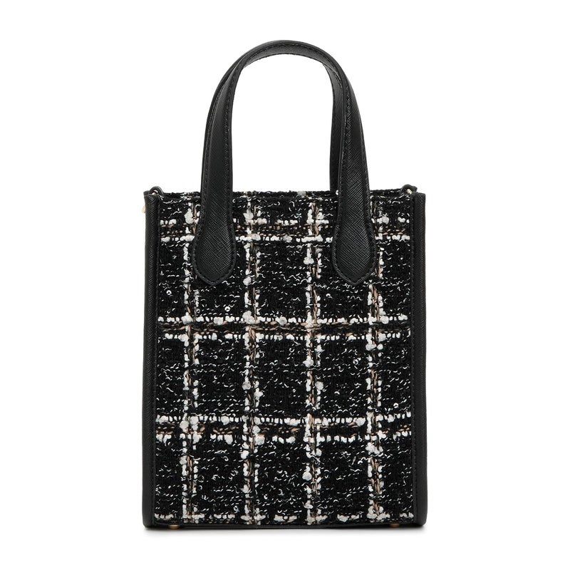 KLEIO Small Tweed Hand Bag with Zipper and Long Sling for Women - Image 3