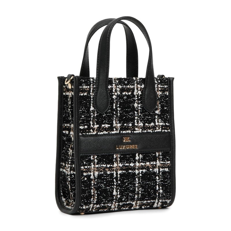 KLEIO Small Tweed Hand Bag with Zipper and Long Sling for Women - Image 2