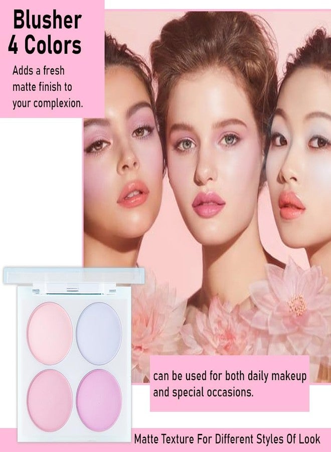 HHLTOH Face Blushes Quads, Matte Blush Makeup Palette, Light Pink Lavender Dark Pink and Mauve Cream Blushes Palette, Makeup for Older Women, Natural Pigmented Paleta de rubor 4 colores - Image 2