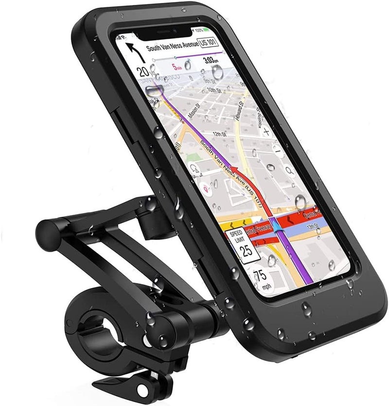 Vnockd Mobile Phone Holder for Bike Waterproof,Motorcycle Handlebar Mount,Mountain Bicycle Cellphone Clamp,Scooter Phone Clip Freely Adjustable Height and 360°Rotation,Suitable for Any Smartphone - Image 1