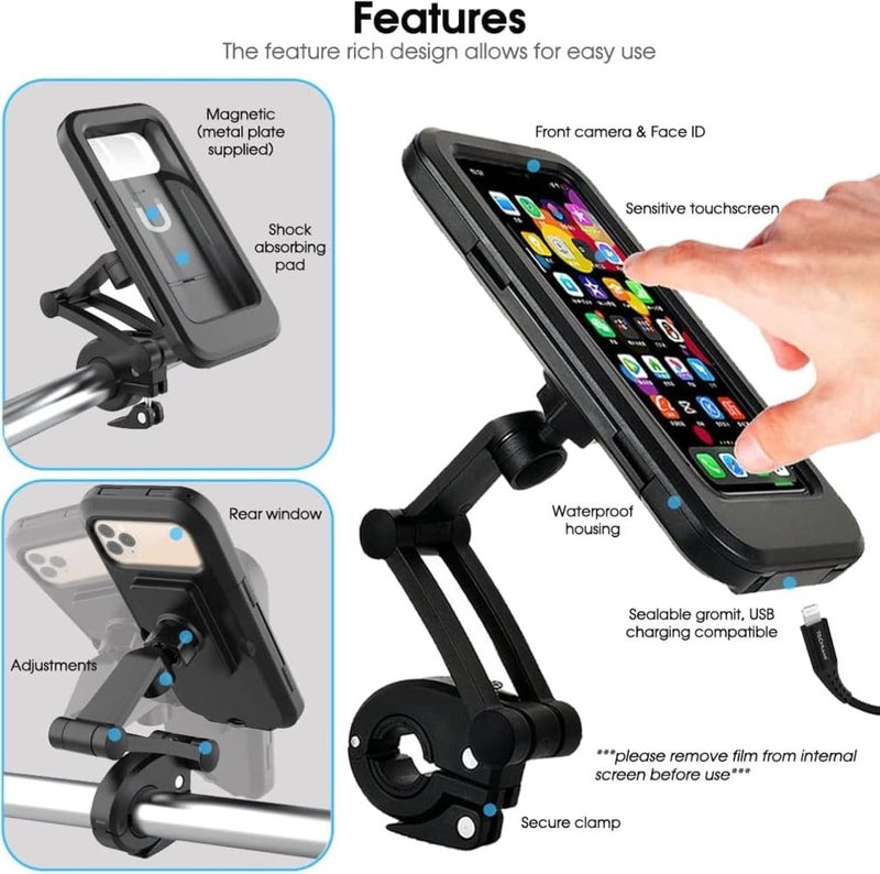 Vnockd Mobile Phone Holder for Bike Waterproof,Motorcycle Handlebar Mount,Mountain Bicycle Cellphone Clamp,Scooter Phone Clip Freely Adjustable Height and 360°Rotation,Suitable for Any Smartphone - Image 3