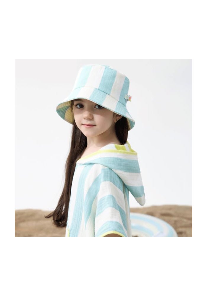 Reefi Lines Kids 4-Piece Hooded Cappa Set with Hat, Bag and Slippers - Blue-Yellow Striped - Image 4