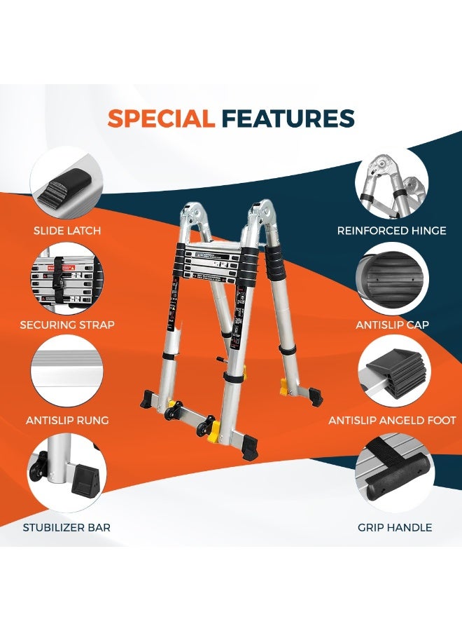 3.2M Double Telescopic Aluminum Ladder – Strong, Lightweight & Durable with Wide Steps and Secure Double Lock System – Ideal for Home, Professional, and DIY Projects - Image 3