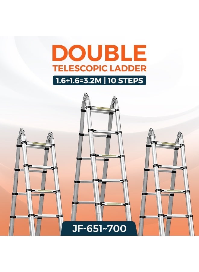 3.2M Double Telescopic Aluminum Ladder – Strong, Lightweight & Durable with Wide Steps and Secure Double Lock System – Ideal for Home, Professional, and DIY Projects - Image 1