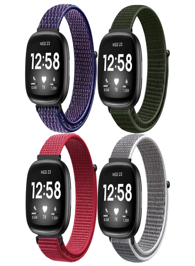 ShuYo Sport Loop Nylon Band Compatible with Fitbit Versa 4/Fitbit Versa 3 Bands/Fitbit Sense 2/Fitbit Sense, Adjustable Rugged Velcro Replacement Wristband Strap for Men Women(4 Pack) - Image 1