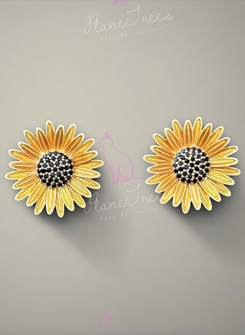 Plane Trees Elegant Sunflower Stud Earrings for Women – Gold-Plated Floral Design r – Fashion Jewelry Gift - Image 1