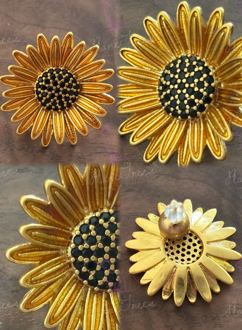 Plane Trees Elegant Sunflower Stud Earrings for Women – Gold-Plated Floral Design r – Fashion Jewelry Gift - Image 2