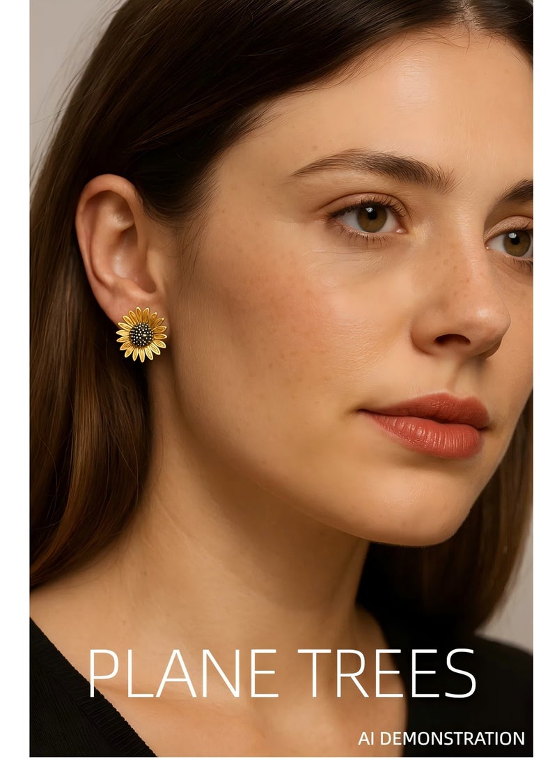 Plane Trees Elegant Sunflower Stud Earrings for Women – Gold-Plated Floral Design r – Fashion Jewelry Gift - Image 3