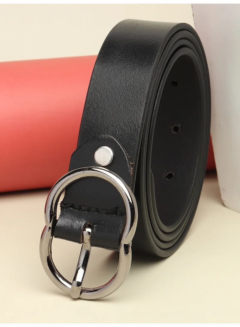تيك وود Teakwood Genuine Leather Belt for Women | Black Leather Finish | Slim Waist Belt | Oval Metal Buckle | Comfortable Daily Wear | Casual & Formal Styling | Dresses, Jeans, Trousers & Office Wear