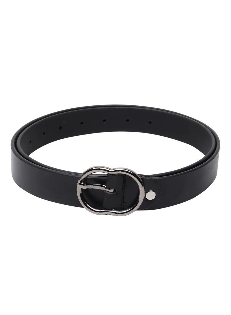 تيك وود Teakwood Genuine Leather Belt for Women | Black Leather Finish | Slim Waist Belt | Oval Metal Buckle | Comfortable Daily Wear | Casual & Formal Styling | Dresses, Jeans, Trousers & Office Wear