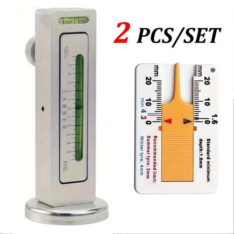 2pcs Universal Adjustable Magnetic Gauge Tool Camber Castor Strut Wheel Alignment Tool For Car Truck RV Tire Repair 0 20mm Portable Car Wheel Tire Depth Gauge - Image 1