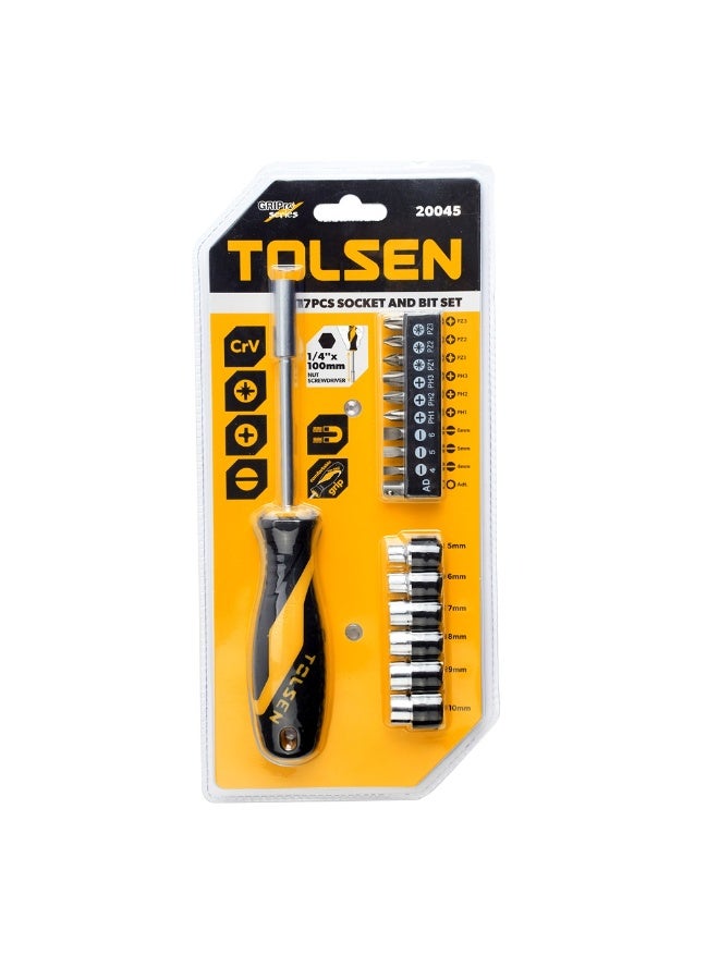 Tolsen 20045 17PCS Screwdriver, Socket & Bit Set – 1/4 Inch Nut Driver with Cr-V Bits and Metric Sockets - Image 3