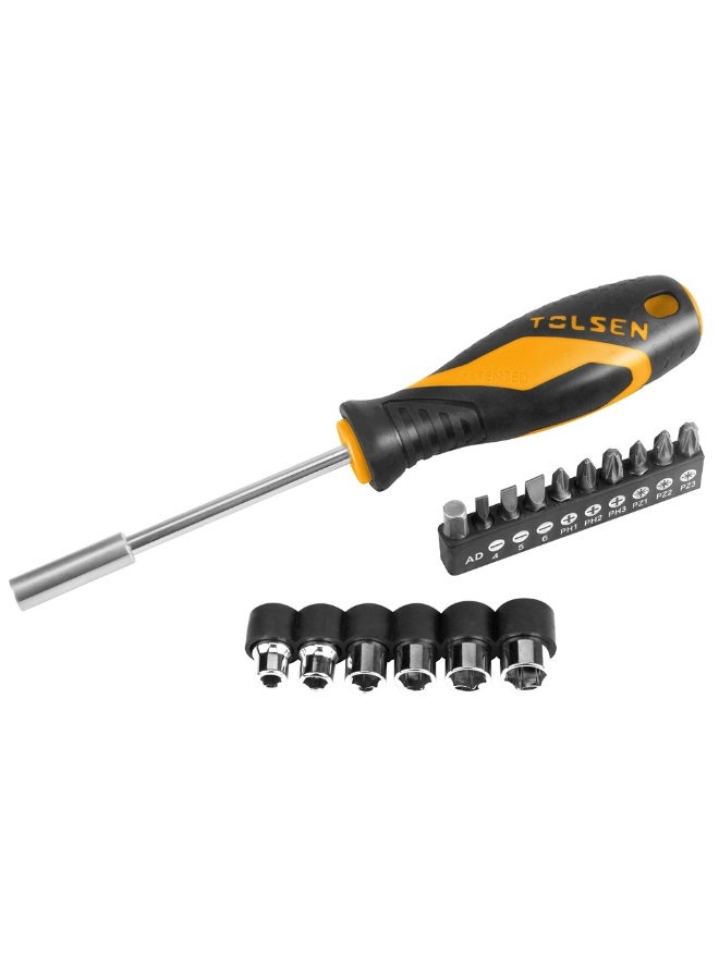 Tolsen 20045 17PCS Screwdriver, Socket & Bit Set – 1/4 Inch Nut Driver with Cr-V Bits and Metric Sockets - Image 1