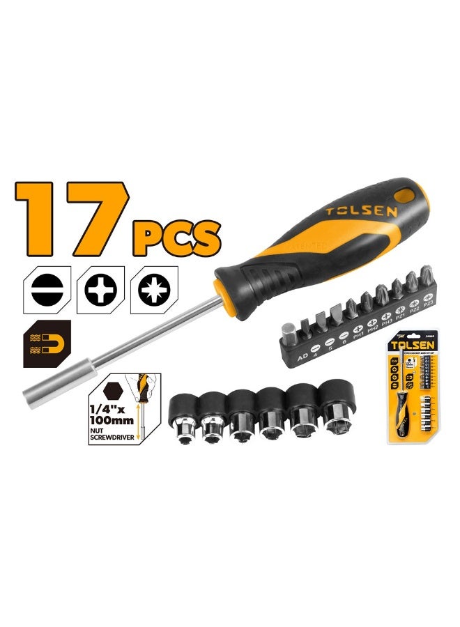 Tolsen 20045 17PCS Screwdriver, Socket & Bit Set – 1/4 Inch Nut Driver with Cr-V Bits and Metric Sockets - Image 2