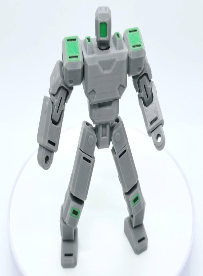 لعبة روبوت ثلاثية الأبعاد قابلة للتحريك من ثري دي كيوبز - نموذج محارب آلي قابل للتحريك بالكامل للأطفال وهواة الجمع | لعبة روبوت خيال علمي بمفاصل متحركة | رمادي وأخضر - Image 1